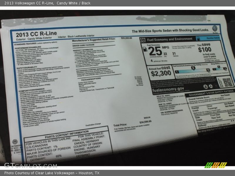 Candy White / Black 2013 Volkswagen CC R-Line