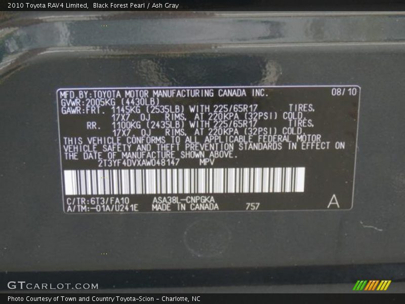 2010 RAV4 Limited Black Forest Pearl Color Code 6T3