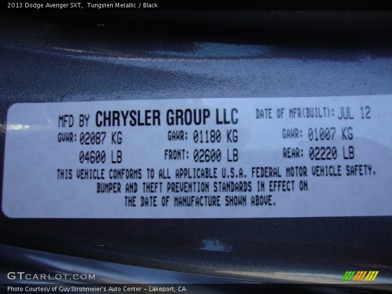 Tungsten Metallic / Black 2013 Dodge Avenger SXT