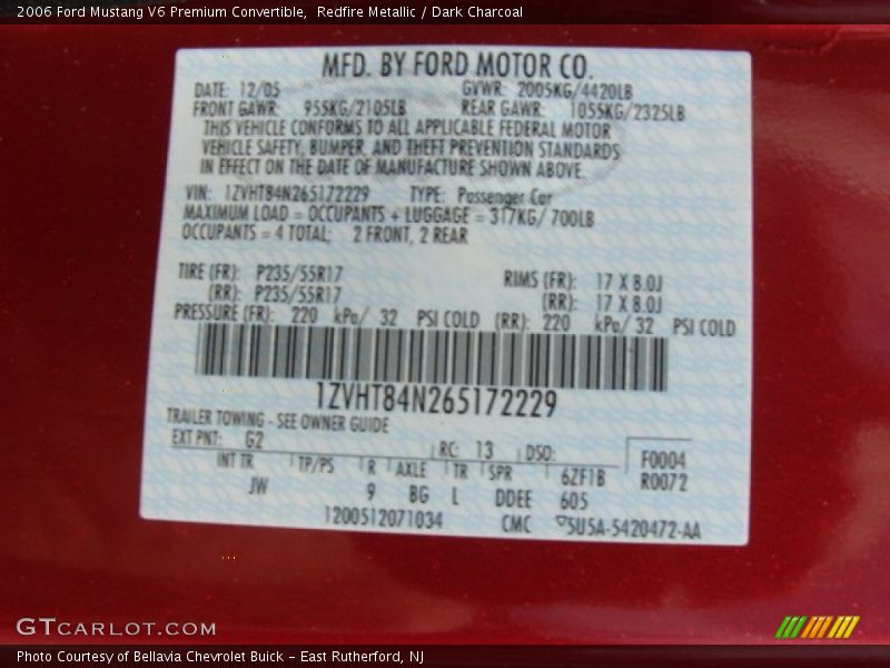 Redfire Metallic / Dark Charcoal 2006 Ford Mustang V6 Premium Convertible