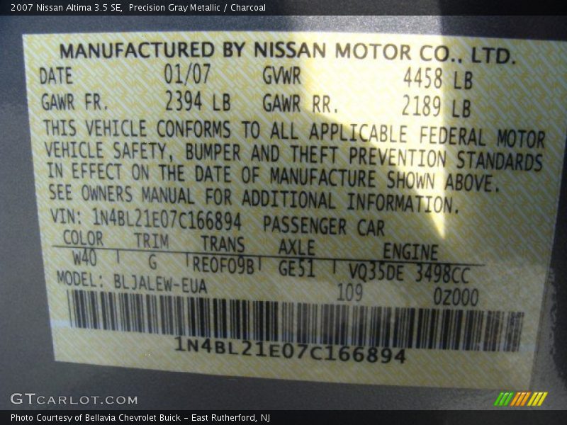 Precision Gray Metallic / Charcoal 2007 Nissan Altima 3.5 SE
