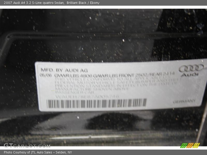 Brilliant Black / Ebony 2007 Audi A4 3.2 S-Line quattro Sedan