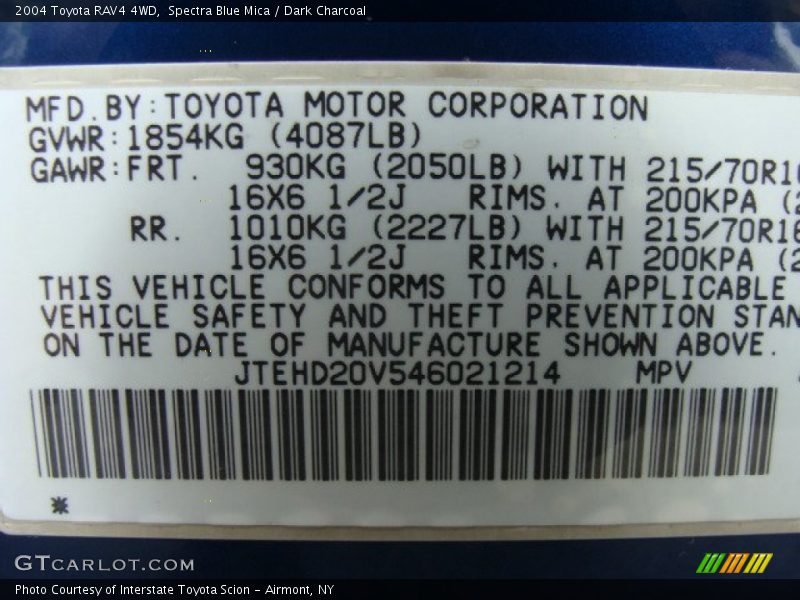 Spectra Blue Mica / Dark Charcoal 2004 Toyota RAV4 4WD