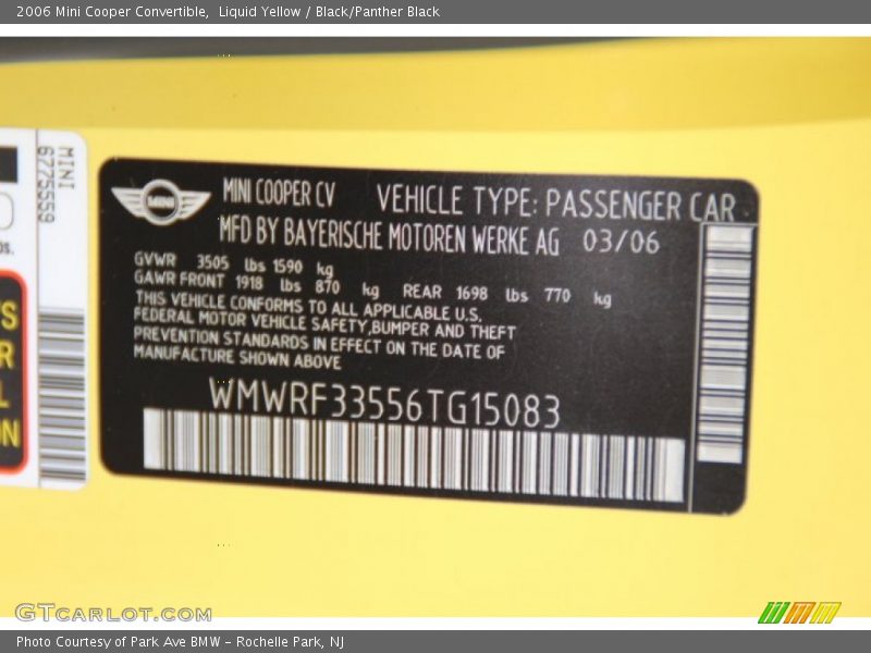 Liquid Yellow / Black/Panther Black 2006 Mini Cooper Convertible