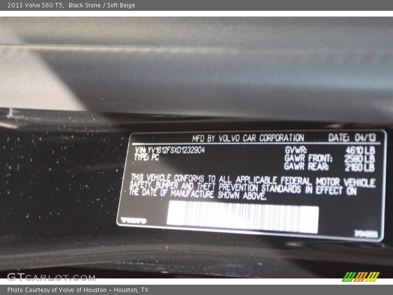 Black Stone / Soft Beige 2013 Volvo S60 T5