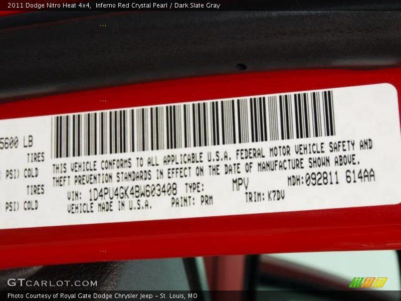 Inferno Red Crystal Pearl / Dark Slate Gray 2011 Dodge Nitro Heat 4x4
