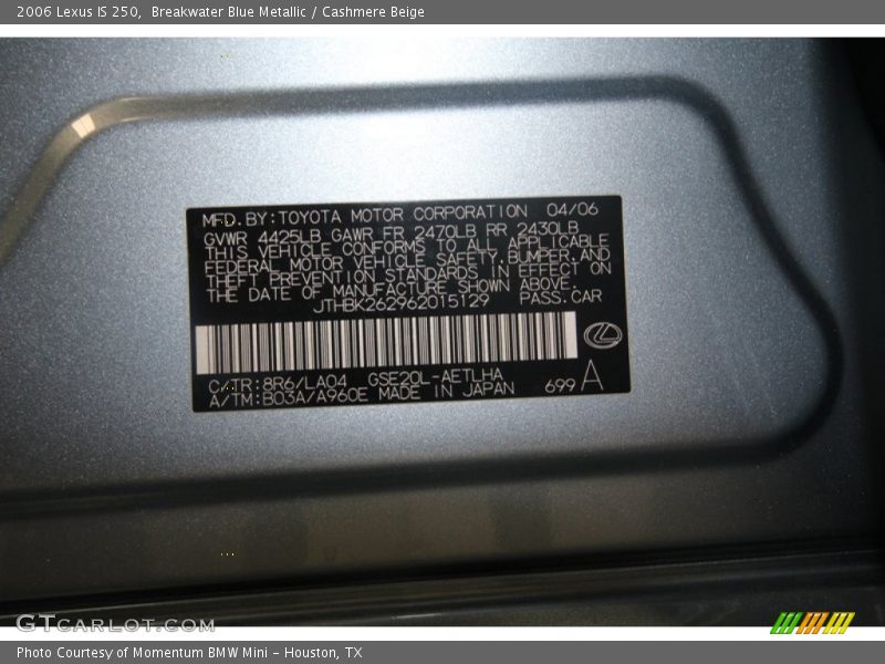 Breakwater Blue Metallic / Cashmere Beige 2006 Lexus IS 250