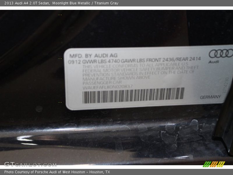 Moonlight Blue Metallic / Titanium Gray 2013 Audi A4 2.0T Sedan