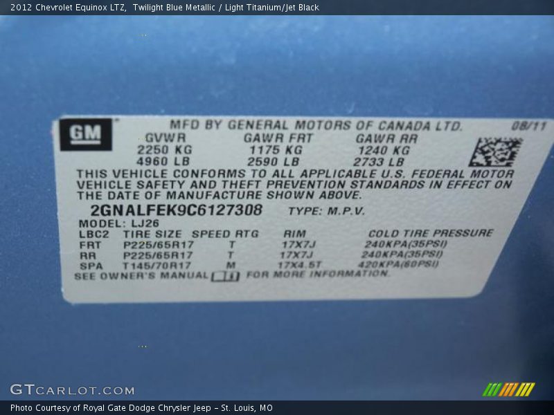 Twilight Blue Metallic / Light Titanium/Jet Black 2012 Chevrolet Equinox LTZ