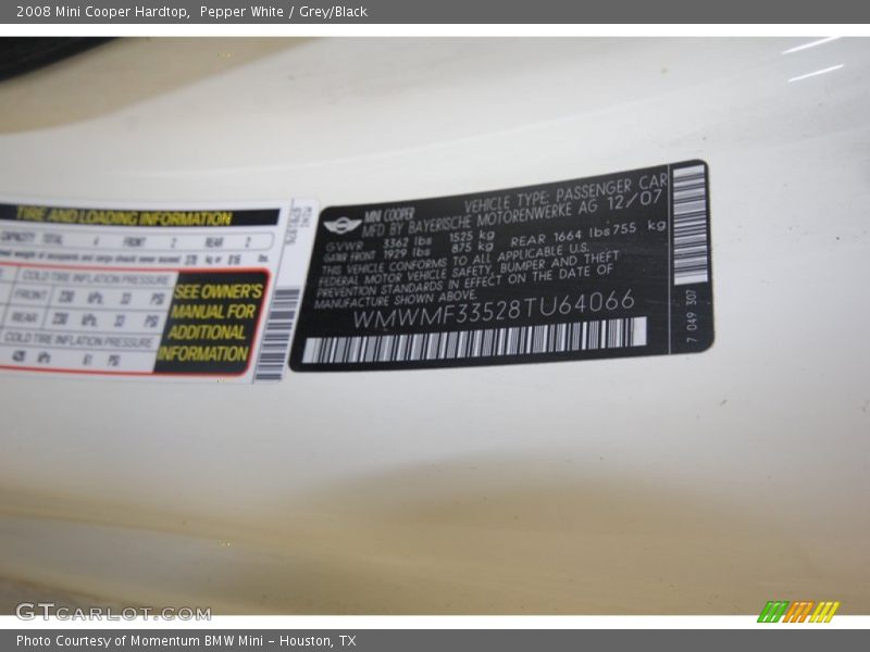 Pepper White / Grey/Black 2008 Mini Cooper Hardtop
