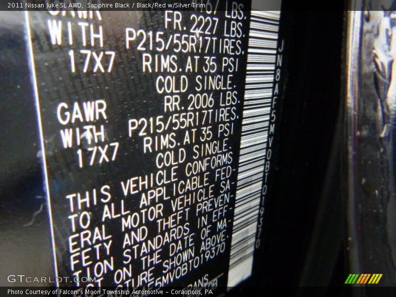 Sapphire Black / Black/Red w/Silver Trim 2011 Nissan Juke SL AWD