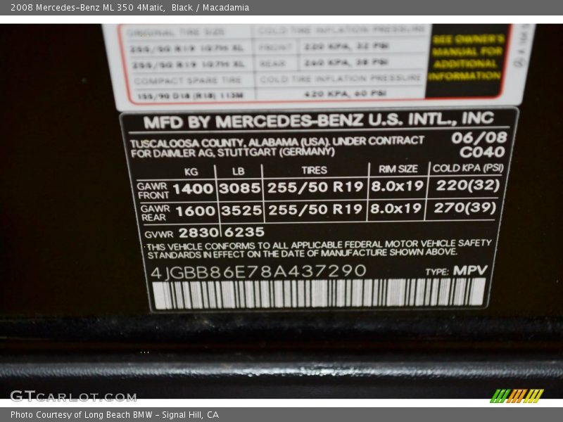 Black / Macadamia 2008 Mercedes-Benz ML 350 4Matic