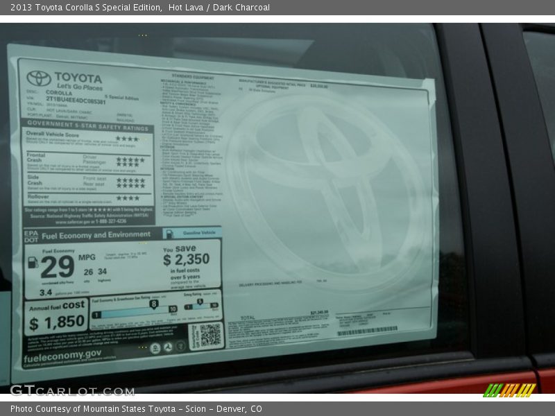 Hot Lava / Dark Charcoal 2013 Toyota Corolla S Special Edition