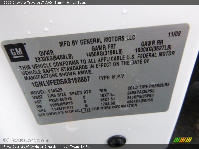 Summit White / Ebony 2010 Chevrolet Traverse LT AWD