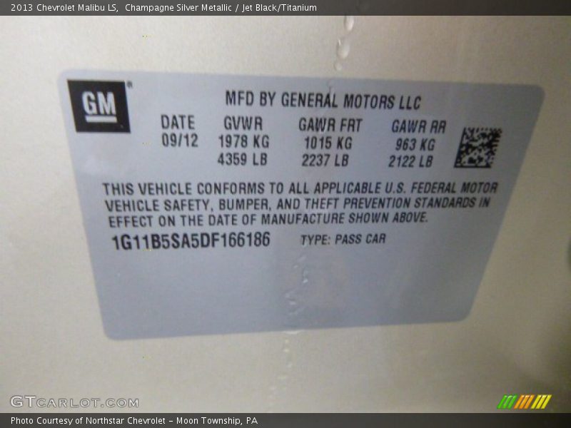 Champagne Silver Metallic / Jet Black/Titanium 2013 Chevrolet Malibu LS