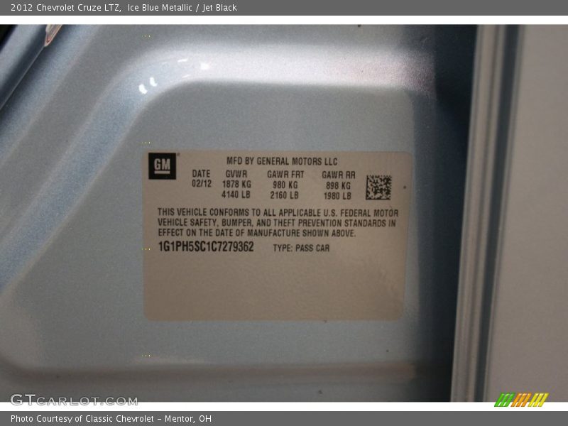 Info Tag of 2012 Cruze LTZ
