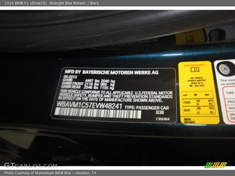 Midnight Blue Metallic / Black 2014 BMW X1 sDrive28i