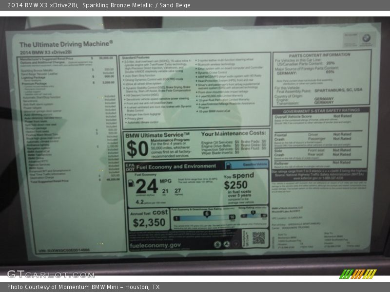  2014 X3 xDrive28i Window Sticker