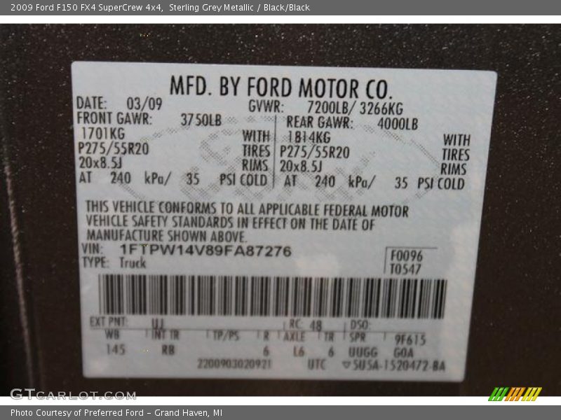 Sterling Grey Metallic / Black/Black 2009 Ford F150 FX4 SuperCrew 4x4