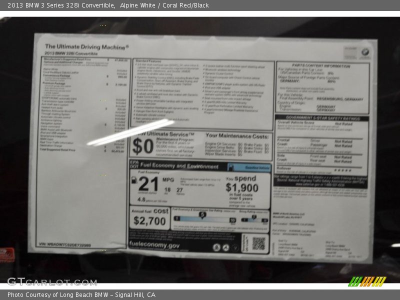 Alpine White / Coral Red/Black 2013 BMW 3 Series 328i Convertible