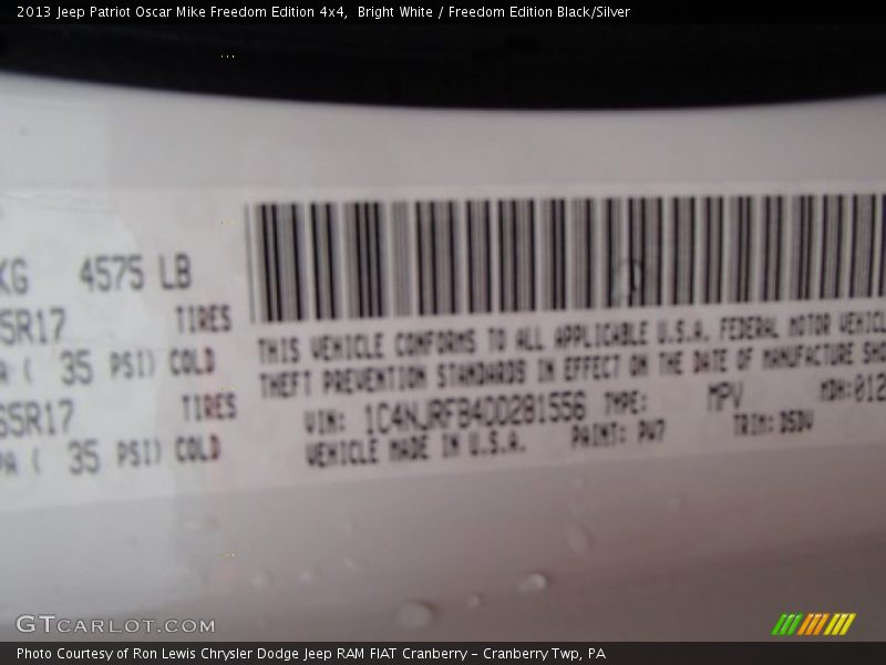 Bright White / Freedom Edition Black/Silver 2013 Jeep Patriot Oscar Mike Freedom Edition 4x4