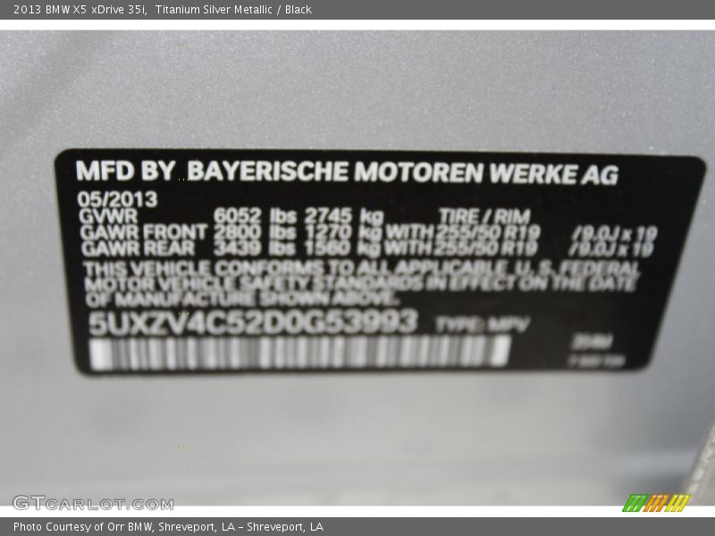 Titanium Silver Metallic / Black 2013 BMW X5 xDrive 35i