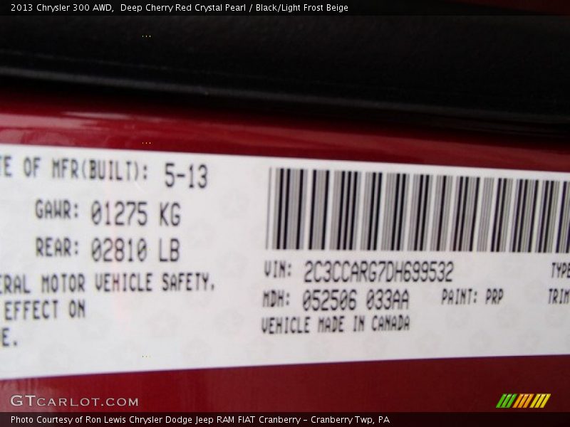 Deep Cherry Red Crystal Pearl / Black/Light Frost Beige 2013 Chrysler 300 AWD