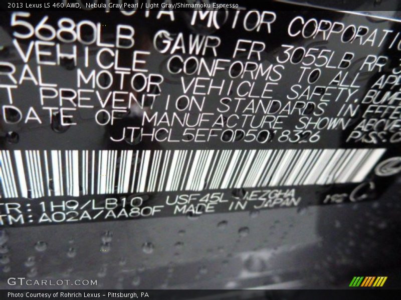 Nebula Gray Pearl / Light Gray/Shimamoku Espresso 2013 Lexus LS 460 AWD
