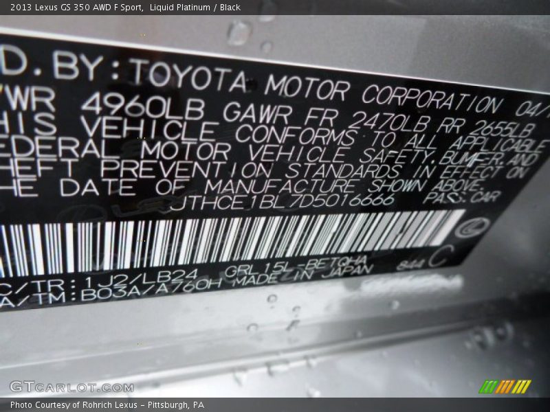 Liquid Platinum / Black 2013 Lexus GS 350 AWD F Sport