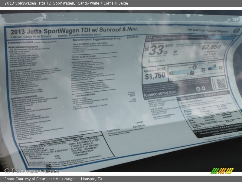 Candy White / Cornsilk Beige 2013 Volkswagen Jetta TDI SportWagen