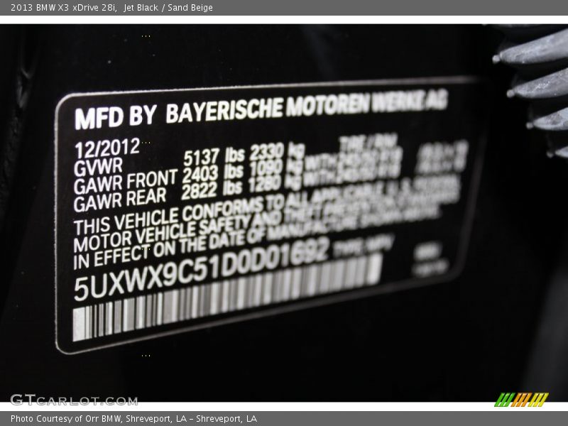 Jet Black / Sand Beige 2013 BMW X3 xDrive 28i
