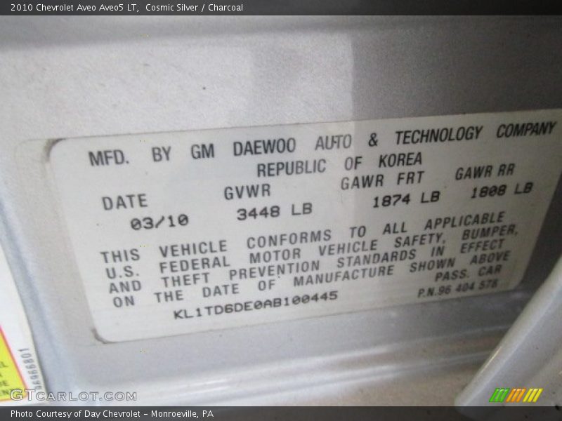 Cosmic Silver / Charcoal 2010 Chevrolet Aveo Aveo5 LT