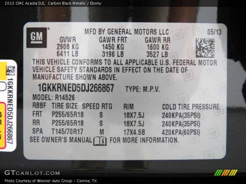 Carbon Black Metallic / Ebony 2013 GMC Acadia SLE