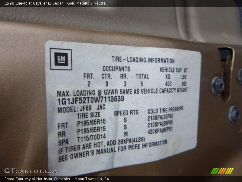 Info Tag of 1998 Cavalier LS Sedan