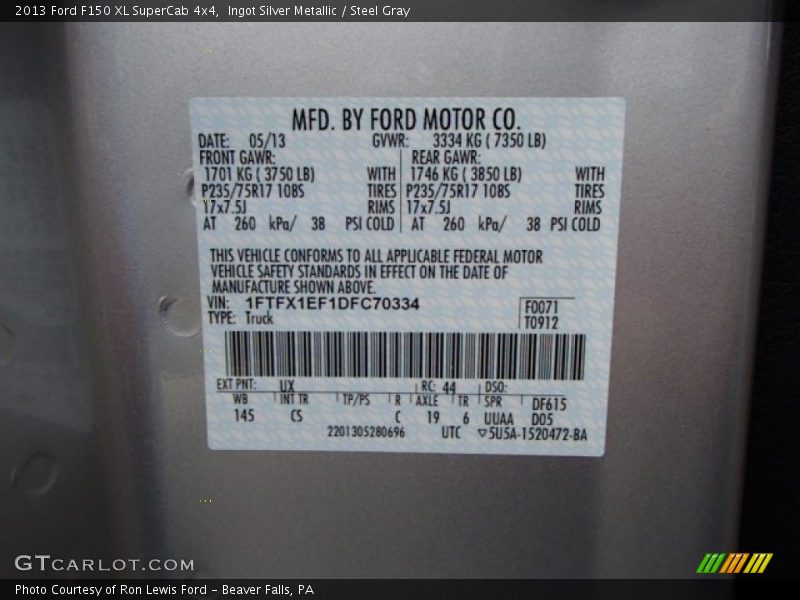 Ingot Silver Metallic / Steel Gray 2013 Ford F150 XL SuperCab 4x4