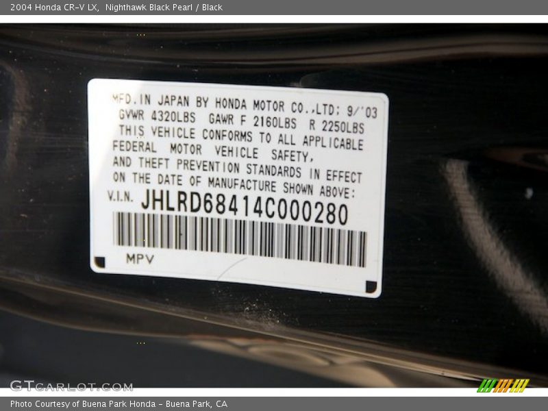 Nighthawk Black Pearl / Black 2004 Honda CR-V LX