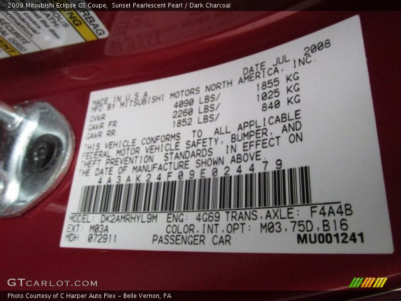 Sunset Pearlescent Pearl / Dark Charcoal 2009 Mitsubishi Eclipse GS Coupe