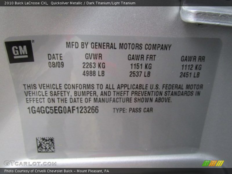Quicksilver Metallic / Dark Titanium/Light Titanium 2010 Buick LaCrosse CXL