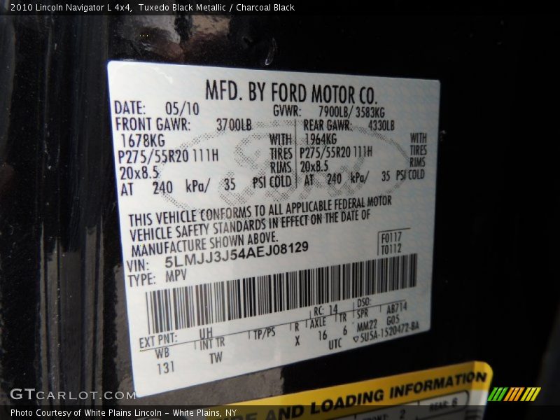 2010 Navigator L 4x4 Tuxedo Black Metallic Color Code UH