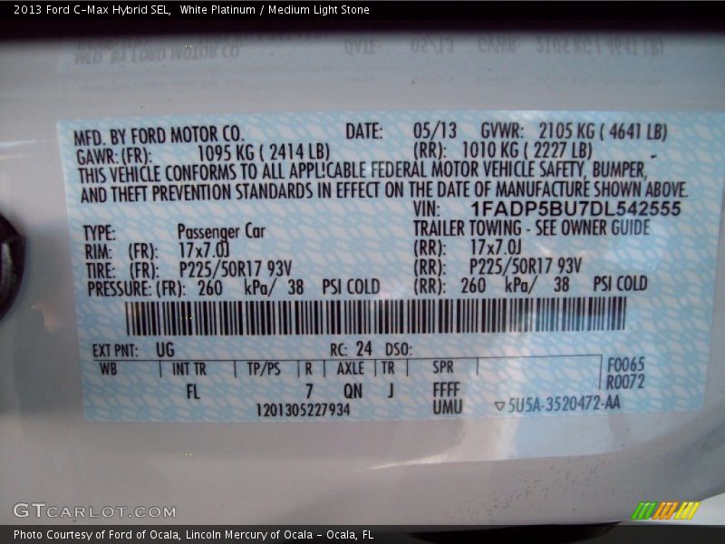 White Platinum / Medium Light Stone 2013 Ford C-Max Hybrid SEL