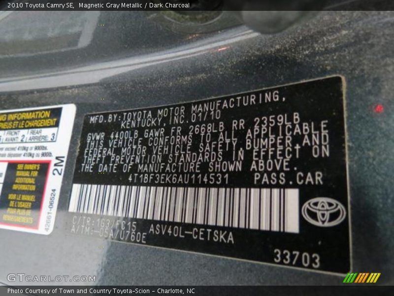 2010 Camry SE Magnetic Gray Metallic Color Code 1G3