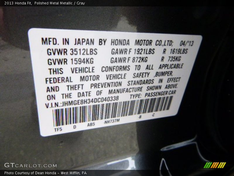 Polished Metal Metallic / Gray 2013 Honda Fit