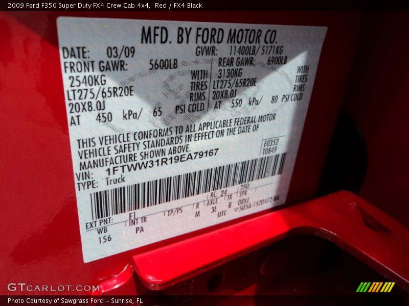 2009 F350 Super Duty FX4 Crew Cab 4x4 Red Color Code F1