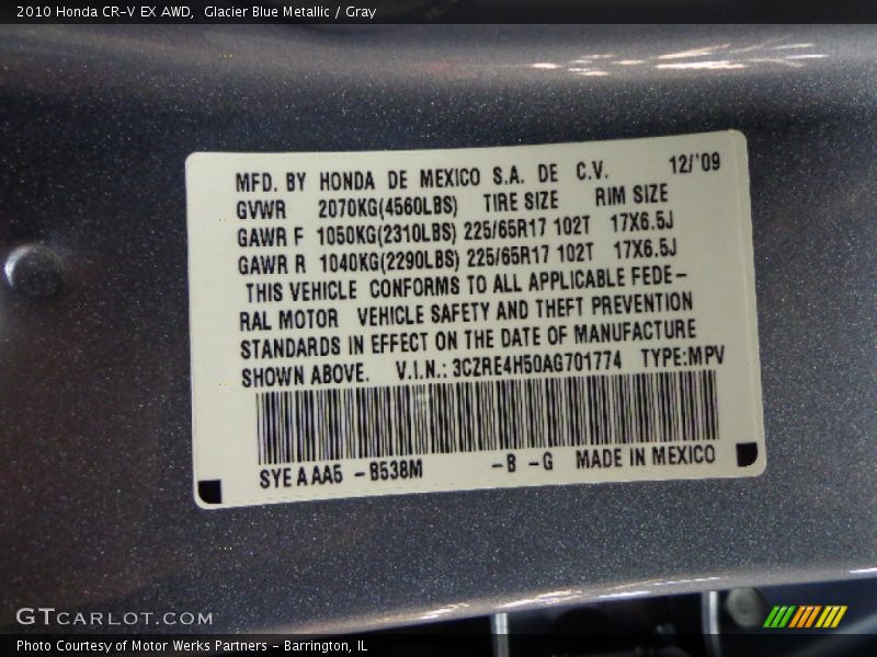 Glacier Blue Metallic / Gray 2010 Honda CR-V EX AWD