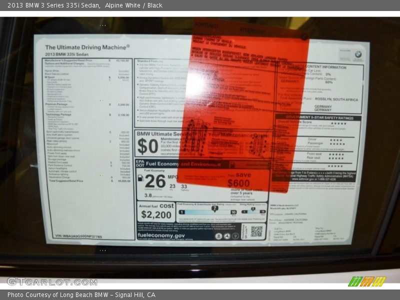 Alpine White / Black 2013 BMW 3 Series 335i Sedan