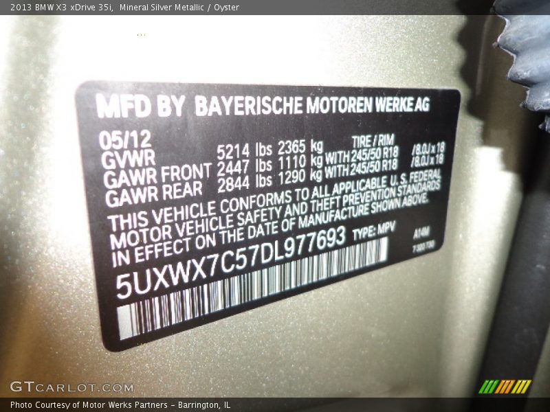 Mineral Silver Metallic / Oyster 2013 BMW X3 xDrive 35i