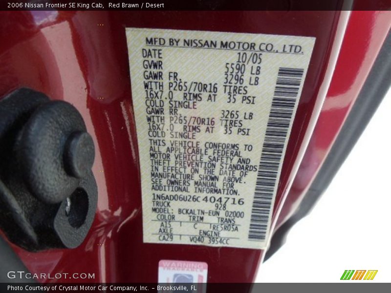 Red Brawn / Desert 2006 Nissan Frontier SE King Cab
