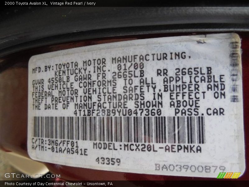 Vintage Red Pearl / Ivory 2000 Toyota Avalon XL
