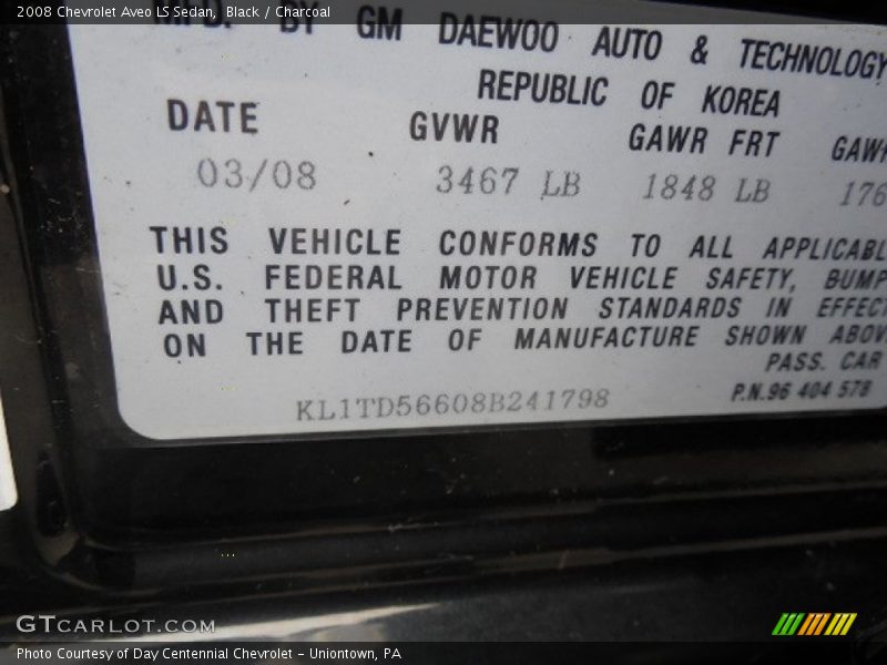 Black / Charcoal 2008 Chevrolet Aveo LS Sedan