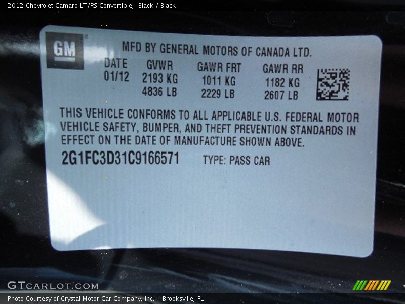 Black / Black 2012 Chevrolet Camaro LT/RS Convertible